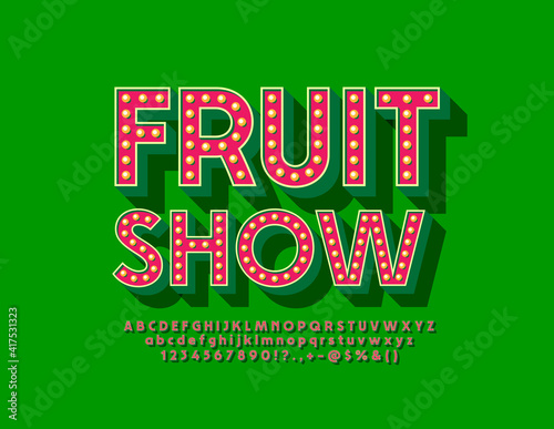 Vector creative flyer Food Show. Retro Lamp Font. Set of Lightbulb Alphabet Letters and Numbers set