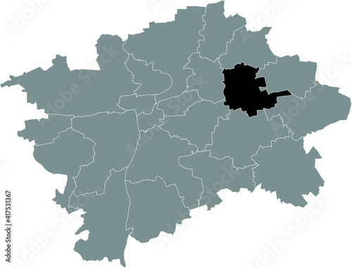 Black location map of the Praguian Praha 14 municipal district insdide black Czech capital city map of Prague, Czech Republic