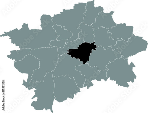 Black location map of the Praguian Praha 10 municipal district insdide black Czech capital city map of Prague, Czech Republic