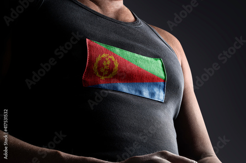 The national flag of Eritrea on the athlete's chest
