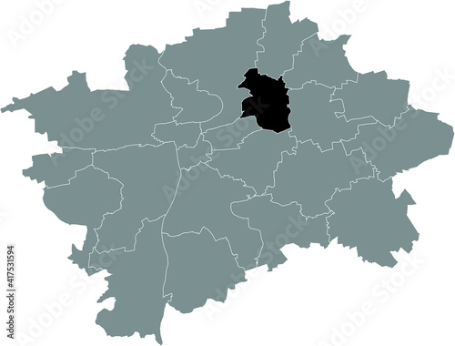 Black location map of the Praguian Praha 9 municipal district insdide black Czech capital city map of Prague, Czech Republic