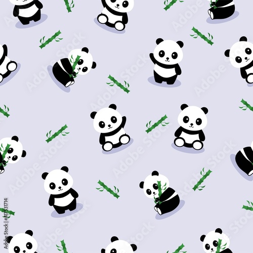 Fototapeta Naklejka Na Ścianę i Meble -  Cute panda cartoon illustration seamless pattern background vector