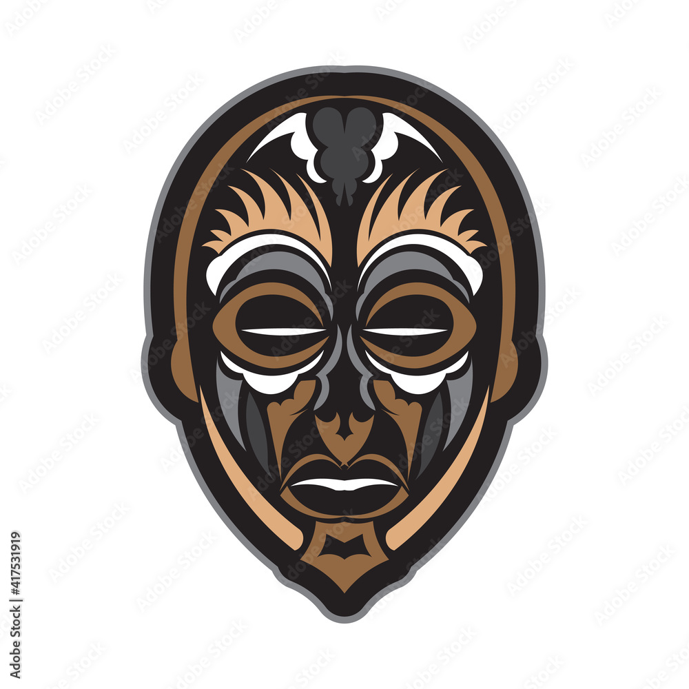 Tiki mask on a white background. Good for t-shirt prints, cups, phone cases and tattoos. Isolated. Vector
