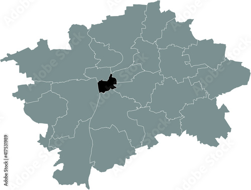 Black location map of the Praguian Praha 2 municipal district insdide black Czech capital city map of Prague, Czech Republic
