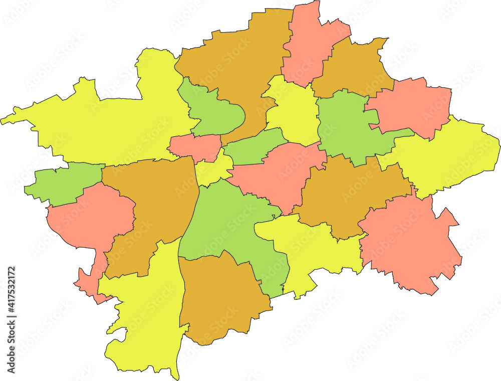 Simple pastel vector map with black borders of municipal districts of Prague, Czech Republic Simple pastel vector map with black borders of municipal districts of Prague, Czech Republic