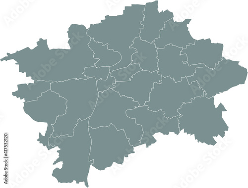 Simple gray vector map with white borders of municipal districts of Prague, Czech Republic