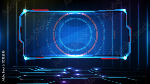 abstract futuristic background of blue glowing technology sci fi frame hud ui