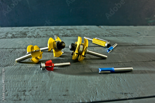 various wood cutters on a textured background