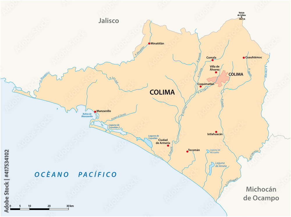 vector map of the Mexican state of Colima