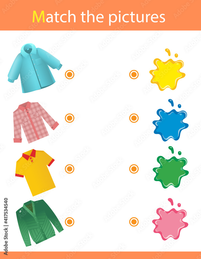 Match by color. Puzzle for kids. Matching game, education game for children. What color are the ...