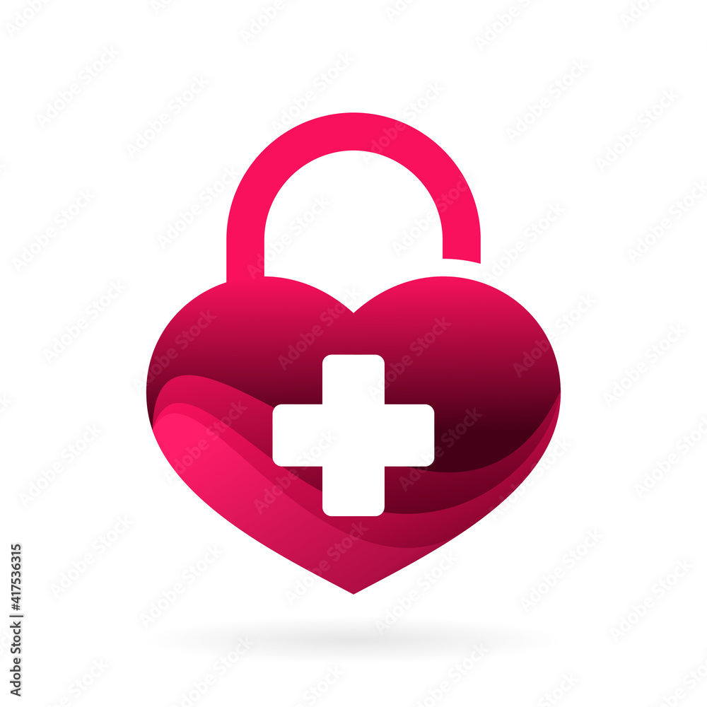 medical heart lock logo vector icon medical heart lock logo vector icon