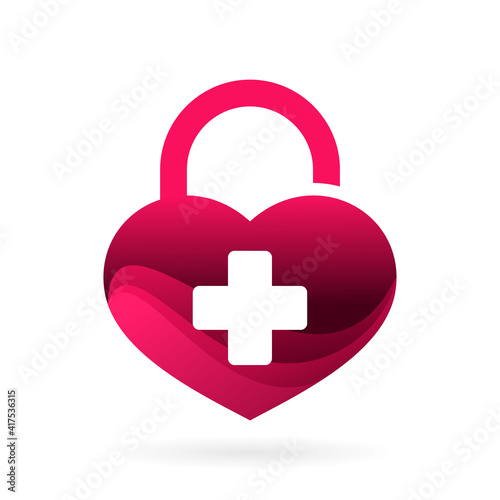 medical heart lock logo vector icon