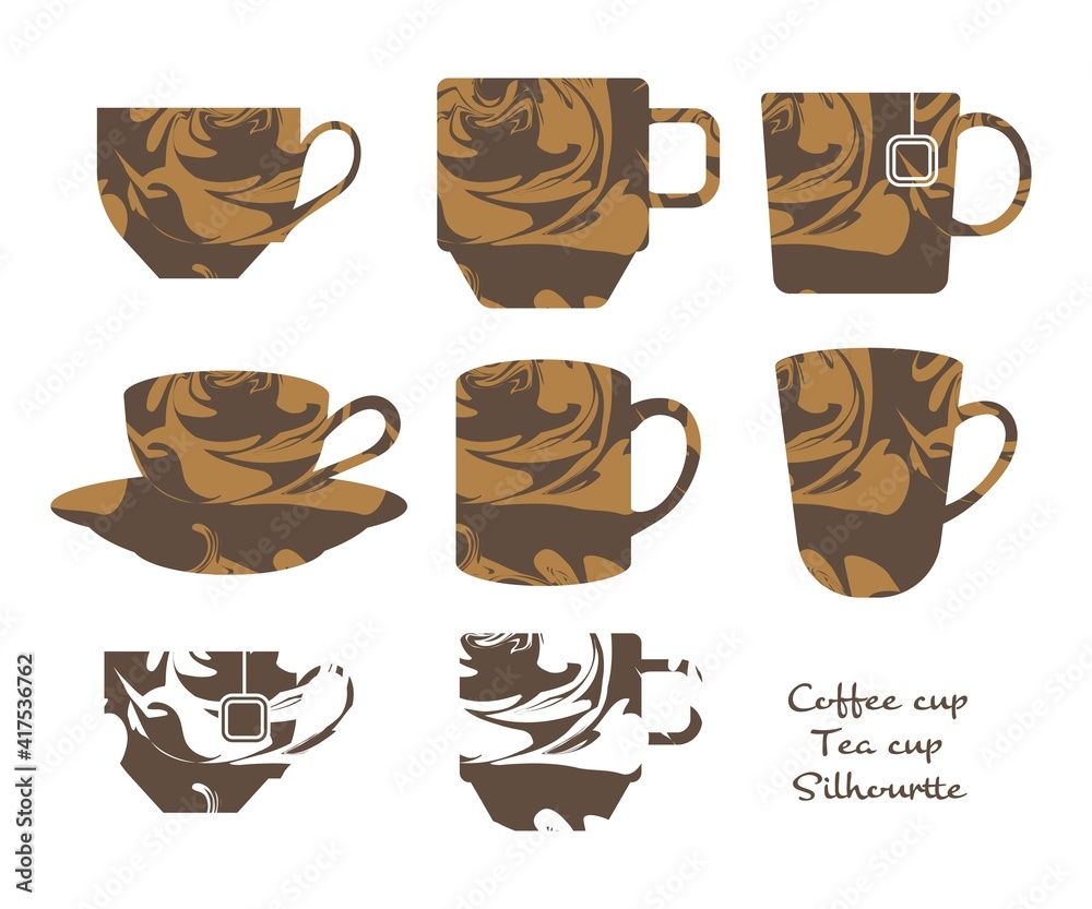 ティーカップ マグカップ コーヒーカップ シルエット イラスト素材 ミルク柄 スウォッチ Stock Vector Adobe Stock