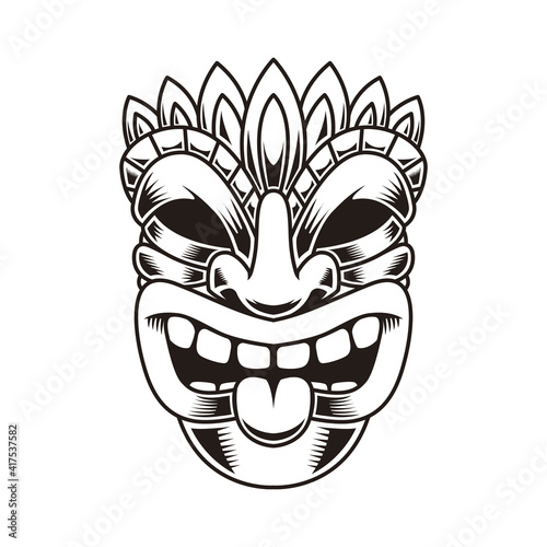 Illustration of tiki idol. Design element for logo, label, sign, poster. Vector illustration