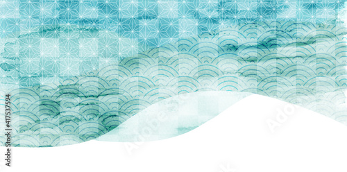  水彩　波　海　背景