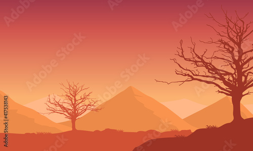 A bright afternoon with beautiful mountain views at dusk. Vector illustration