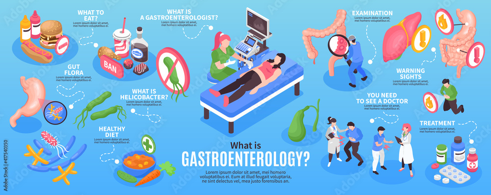 Obraz premium Isometric Gastroenterology Infographic Set
