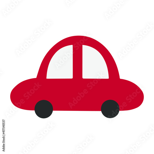 Cute toy car - single design element. Kid illustration for card, poster, pattern, textile, sticker, icon, interior design. Scandinavian interior, cartoon style. Simple flat car illustration.