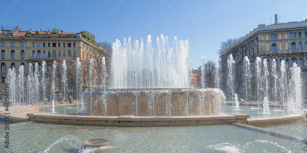 fountain positioned at the entrance of the Sforza castle.Milan, Italy. 