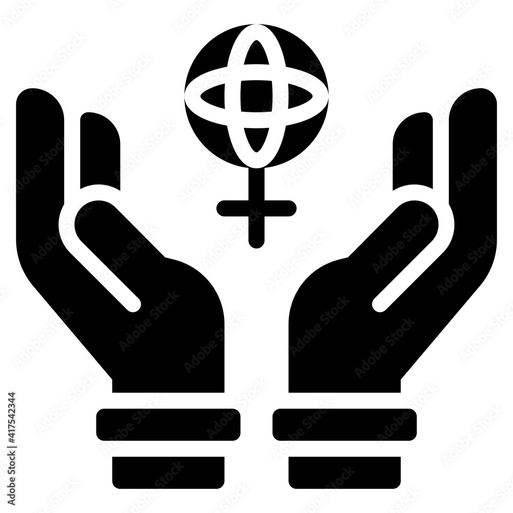 Hands with Global female gender symbol icon Hands with Global female gender symbol icon