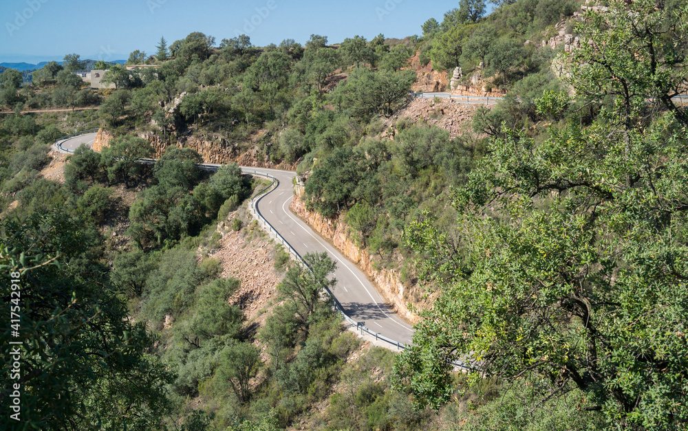 Top view of mountain road with curves