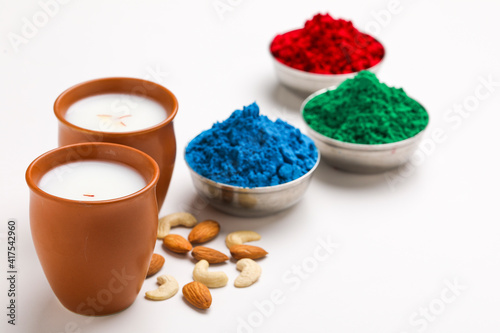 Fototapeta Naklejka Na Ścianę i Meble -  Traditional Indian beverage, Holi festival food, Thandai Sardai milk drink with nuts,