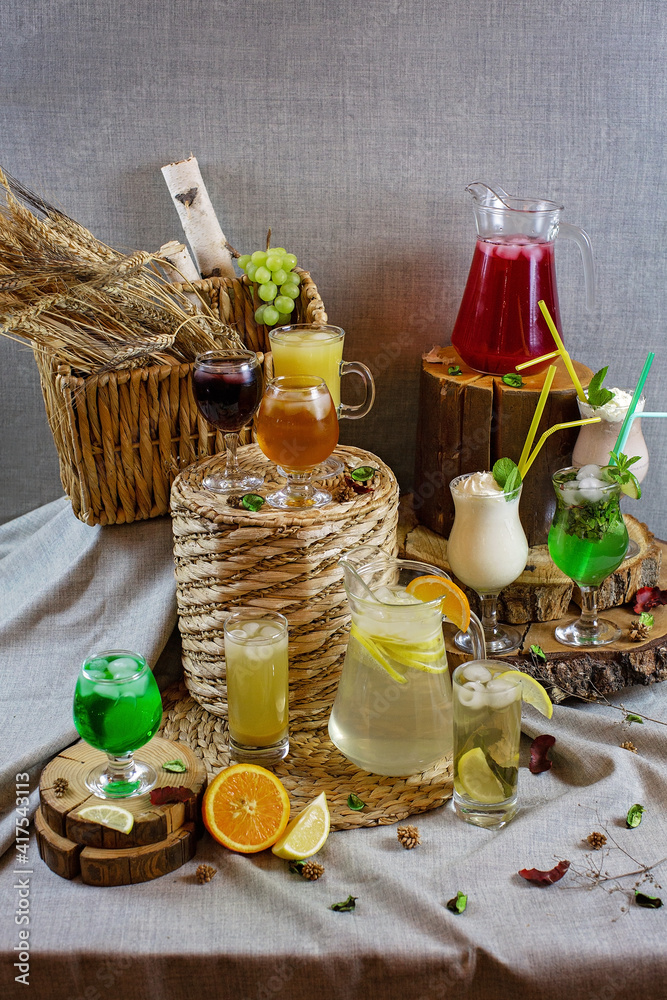 Colorful drinks on wicker furniture Colorful drinks on wicker furniture