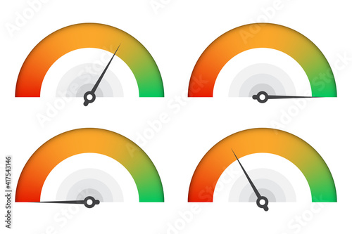 Set of customer satisfaction meter. Speedometer scale collection. Vector illustration.