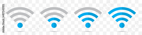 Set of blue wifi icons in a flat design
