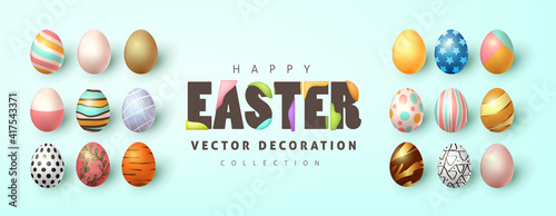 Traditional colored easter eggs with different ornaments.