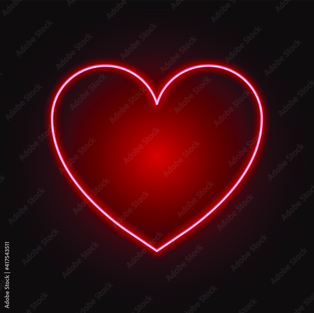 Bright neon light. Red neon heart vector illustration on dark brick wall. Glowing heart. Bright neon light. Red neon heart vector illustration on dark brick wall. Glowing heart.