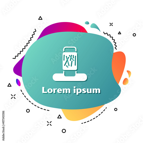 White Cat scratching post with toy icon isolated on white background. Abstract banner with liquid shapes. Vector.