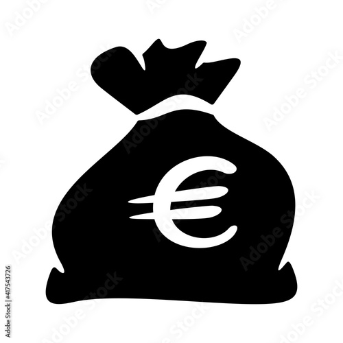 Money black bag suck icon. Euro EUR currency symbol vector illustration photo