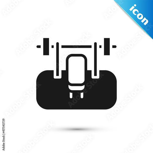 Grey Bench with barbel icon isolated on white background. Gym equipment. Bodybuilding, powerlifting, fitness concept. Vector.