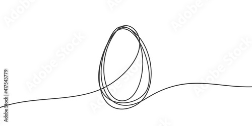 Egg line art, Continuous one line drawing of single egg shape, Black and white graphics