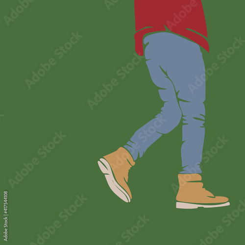 Walking male legs fashion, Man's legs in tight jeans and boots, Vector illustration contemporary art