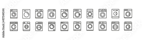Vector set of washing machine thin line icons