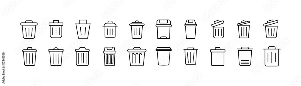 Simple line set of trash icons. - obrazy, fototapety, plakaty 