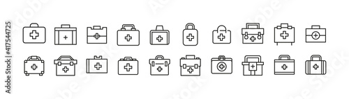 Set of first aid kit line icons.