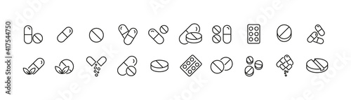 Editable vector pack of pill line icons.