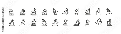 Set of simple microscope line icons.
