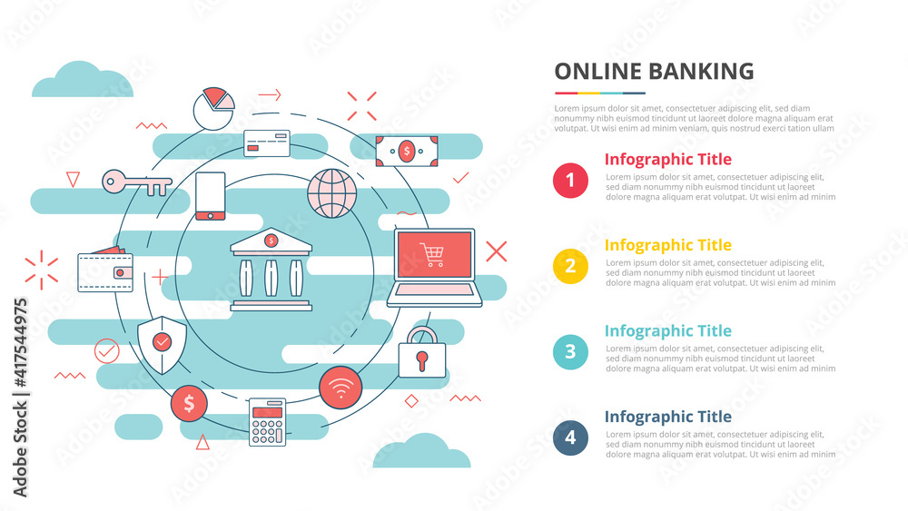 online or mobile banking concept for infographic template banner with four point list information