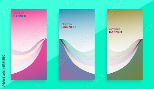 Abstract wafe vertical banners set of three colors.