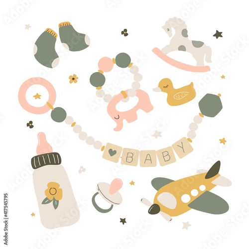 Newborn baby care accessories and items set