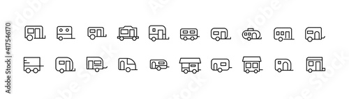 Editable vector pack of caravan line icons.
