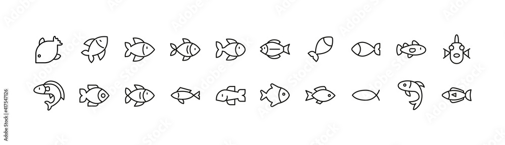 Editable vector pack of fish line icons.