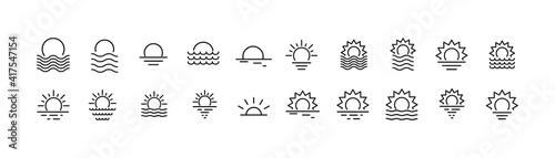 Set of simple sunset line icons.