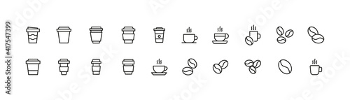 Set of simple coffee line icons.