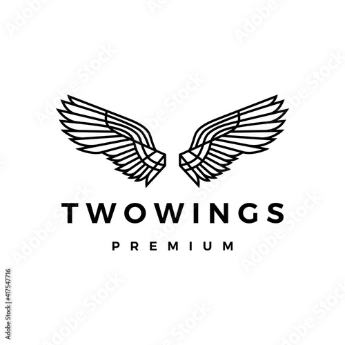 two wings line outline monoline logo vector icon illustration