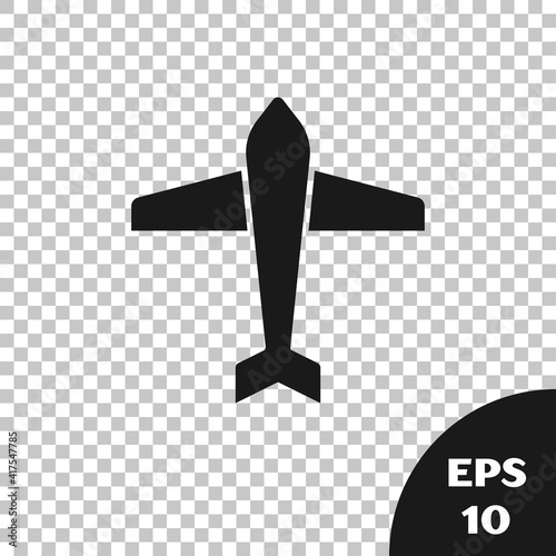 Black Jet fighter icon isolated on transparent background. Military aircraft. Vector.